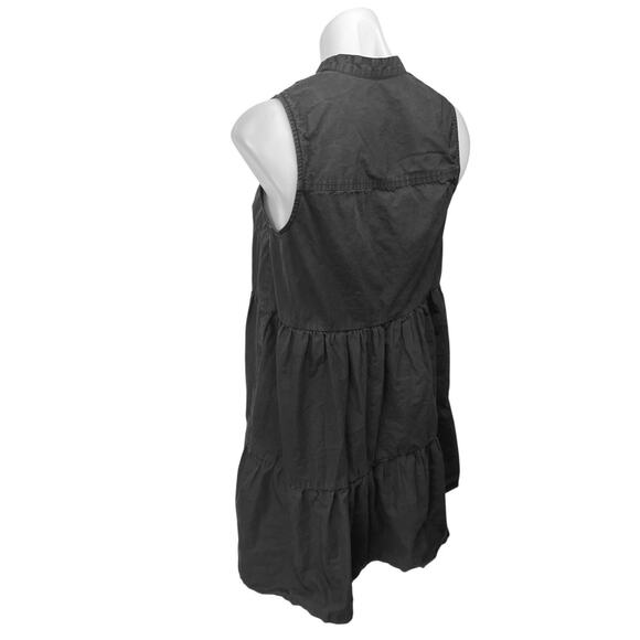 Madewell Black Gray Sleeveless Tiered Button Down Mini A-Line Shirt Dress Sz XS - Picture 6 of 9